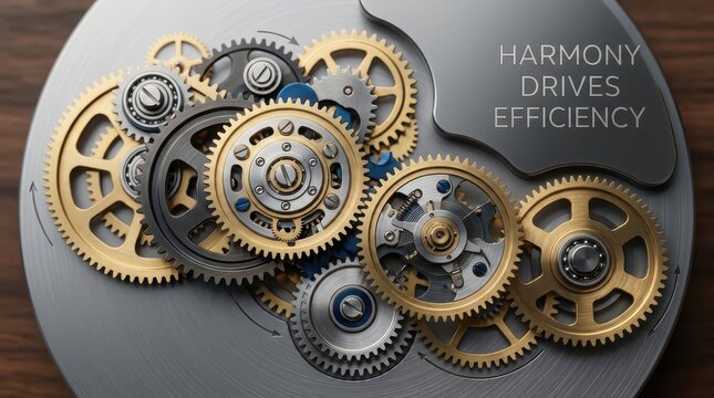 Intricate Clockwork Gears Interlocking, Symbolizing Harmony, Efficiency, and Mechanical Precision