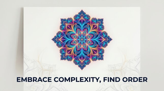 Intricate Colorful Mandala Pattern with Geometric Symmetry and Inspirational Text