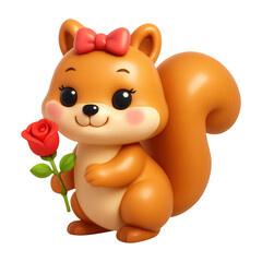 Fototapeta premium PNG Cute squirrel holding red rose