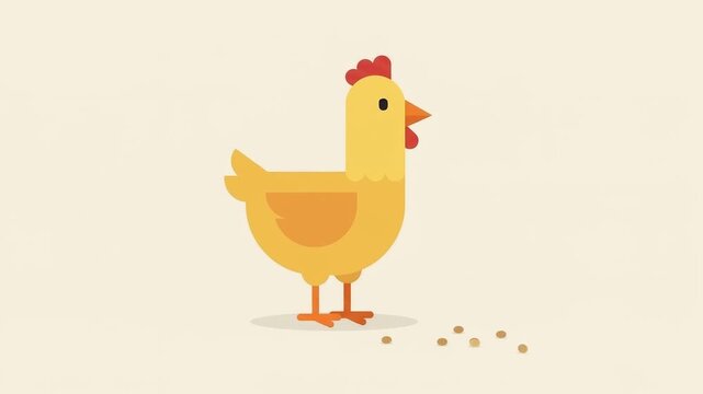 Simple 2D Vector Chicken Pecking Grains Animation