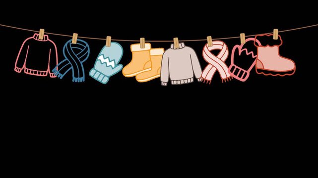 Winter clothes hanging on a clothesline swinging loop