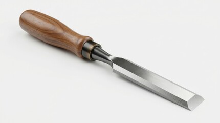 Obraz premium Steel wood chisel with a wooden handle isolated on a white background