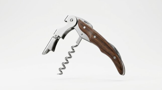 Professional waiter corkscrew with wooden handle isolated on white