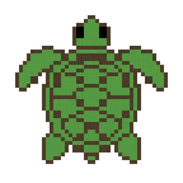 Cute Green Sea Turtle Pixel Wildlife Art, Adorable Green Turtle Retro Pixel Ocean Design