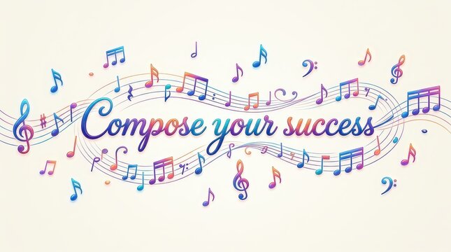 Musical notes and staff with the text "Compose your success" in colorful gradient