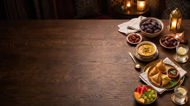 Ramadan Iftar Restaurant Menu Background with Copy Space