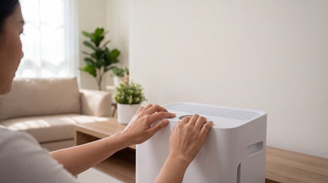 Modern Pet Air Purifier Adjustment in Minimalist Living Room