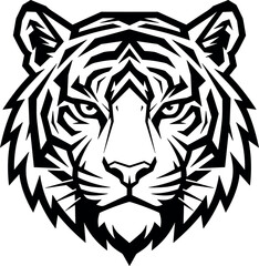 Fototapeta premium Black and White Tiger Head Mascot Vector Illustration with Bold Tribal Line Art Style for Esports Logos, T-Shirts, and Tattoo Designs