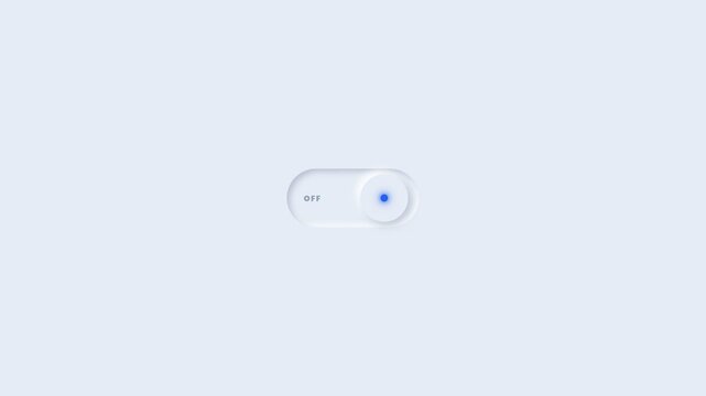 Toggle switch, button and off state in minimal user interface for web design, software development and app control. Digital element, settings and icon with blue light on white background for UI.