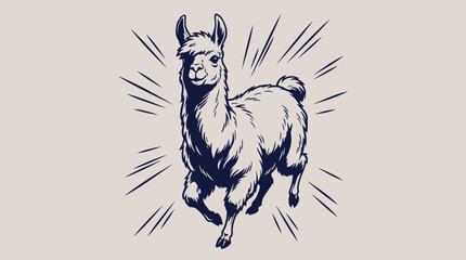 Alpaca silhouette with radiating lines on transparent background. South American camelid animal icon. Vector illustration. © jaogek
