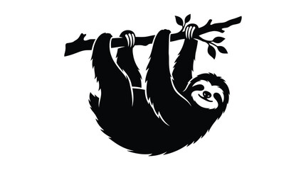 A hanging sloth depicted as a black silhouette against a white background © Morsheda