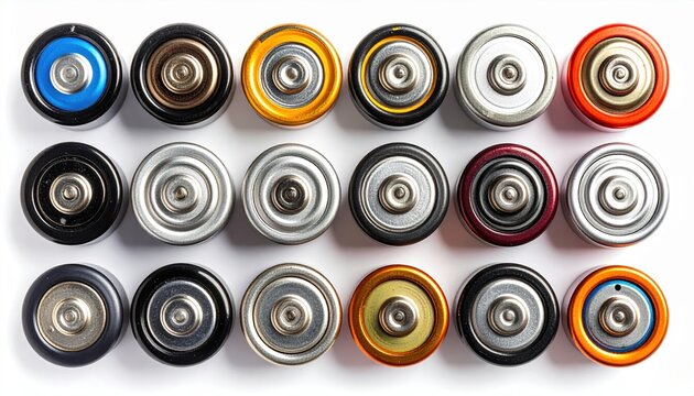 Assorted AA AAA C D and nine volt batteries isolated on white