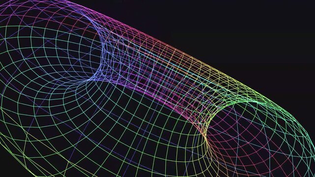 Cinematic rotating 3D wireframe torus animation loop
