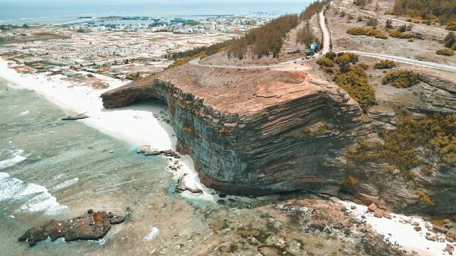 Panoramic aerial view of Hang Cau Beach and volcanic rock
