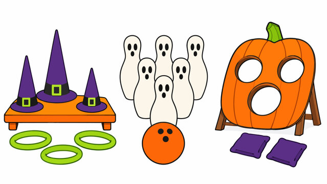 Halloween Carnival Game Set with Ring Toss Bowling and Beanbag Board