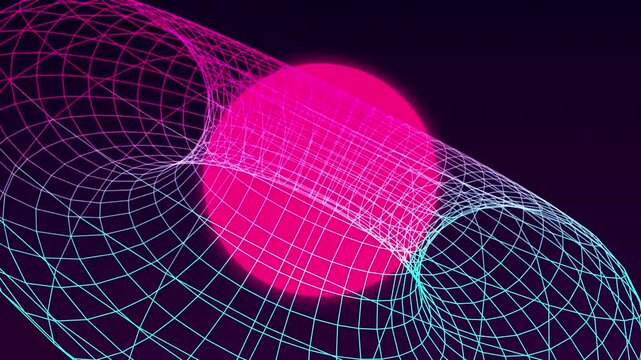 Abstract 3D wireframe torus and glowing pink sphere animation