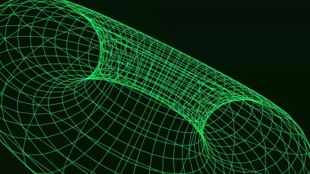 Rotating green wireframe torus 3D geometric animation
