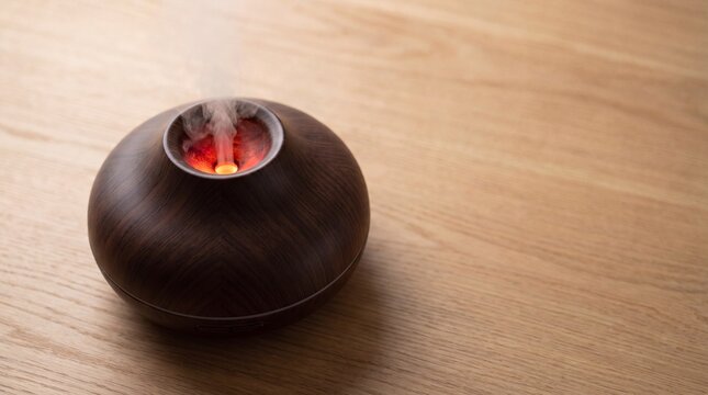 Modern Volcano Humidifier Emitting Mist on Minimalist Studio Surface