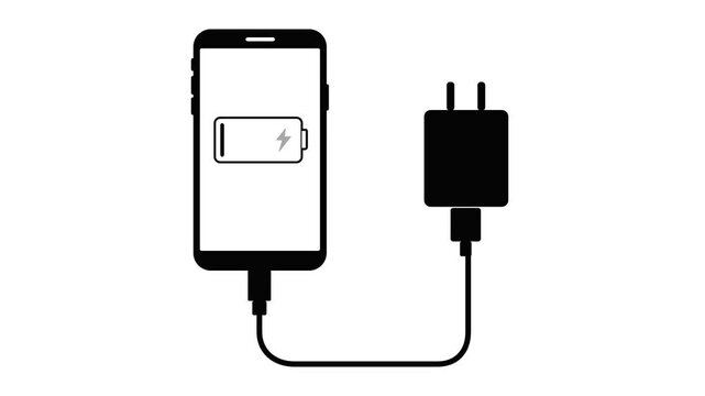 Smartphone battery charging animation with plug icon on white background