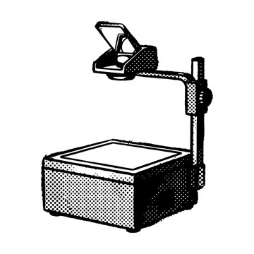 Retro overhead projector for classroom presentations in monochrome halftone style