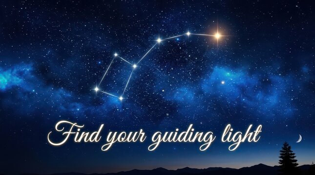 Night sky with constellations and nebulae, inspiring hope and guidance with text overlay