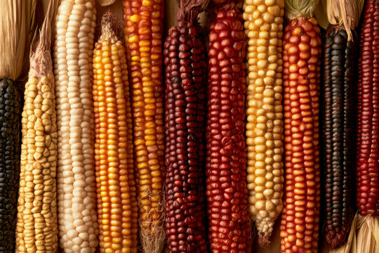 Variety of Andean corn cobs
