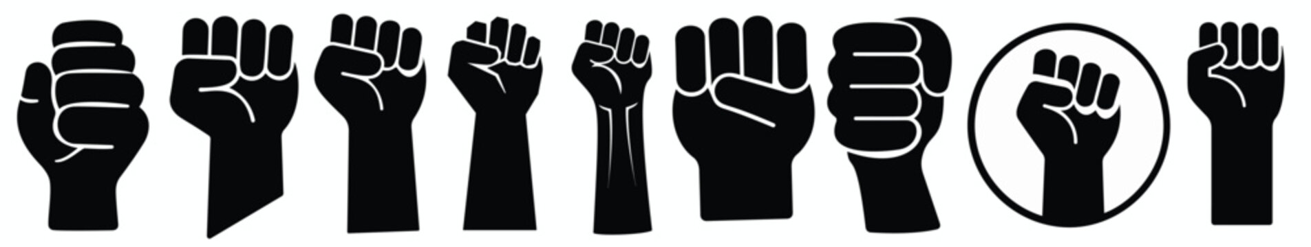 Raised fists silhouette collection for social justice protest