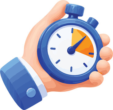 Hand holding stopwatch timer icon, countdown and speed test vector illustration