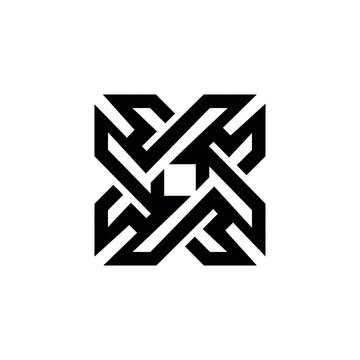 Abstract geometric logo design with black interlocking lines on white