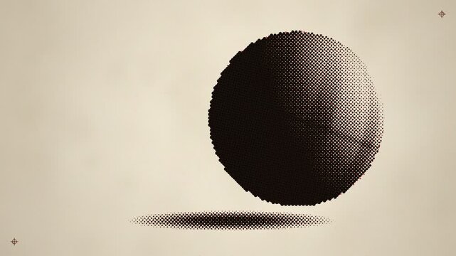 Halftone Dot Sphere Rotating on Cream Newsprint Seamless Loop