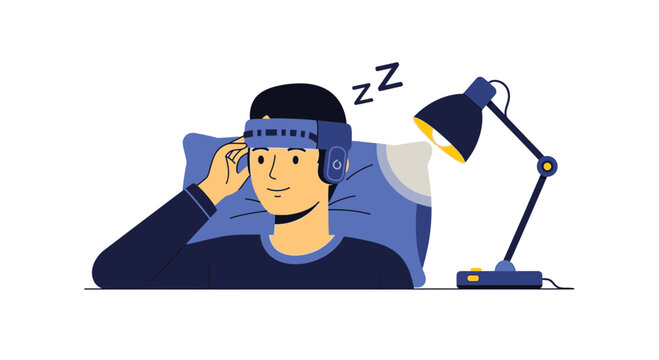 Man Wearing a Smart Sleep Tracking Headband Vector Illustration for Health and Technology Concepts