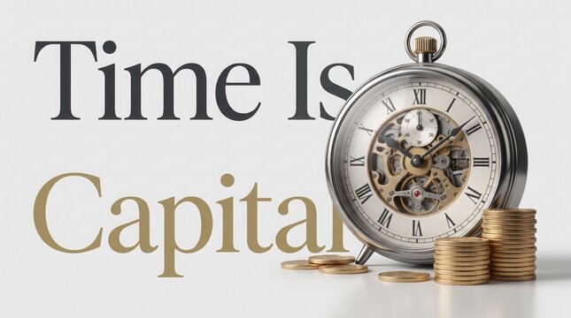 Time Is Capital with Pocket Watch and Coins