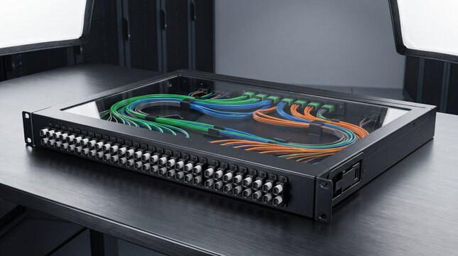High Density Modular MPO MTP Push Pull Optical Fiber Patch Cassette with 24 Core Ribbon Routing in Telecommunications Enterprise Data Rack
