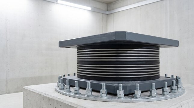 Heavy Duty Cylindrical Lead Rubber Seismic Base Isolator Bearing Installed on Concrete Foundation Pedestal for Earthquake Resilient Building