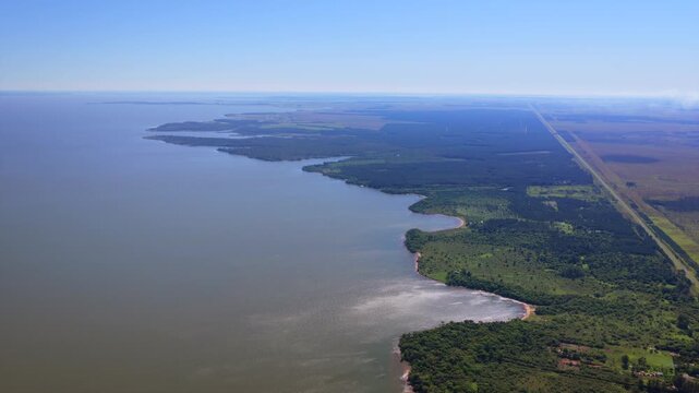 Parana River Shoreline And National Route In Santa Tecla Argentina.