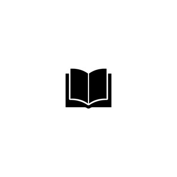 Minimalist black open book icon represents education reading and publishing concepts.