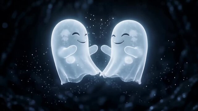 Cute little ghosts animation on dark background