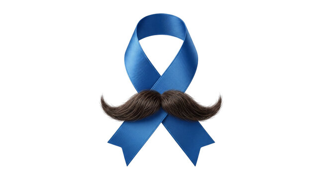 Blue ribbon with brown moustache for isolated on transparent background