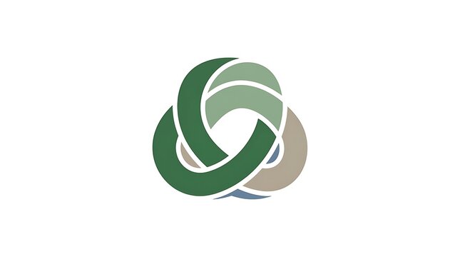 Circular abstract logo design with overlapping green and earth tone