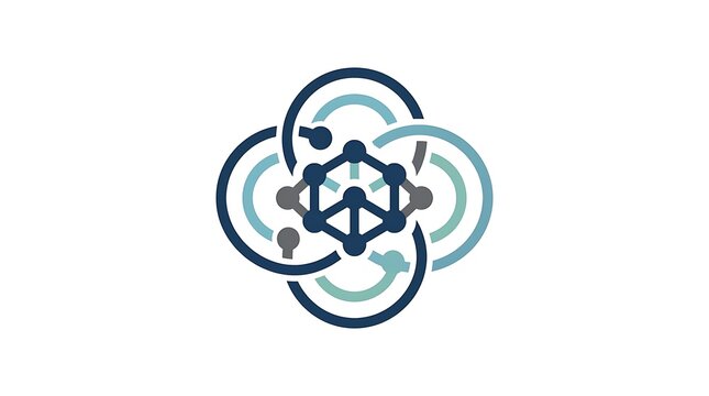 Abstract technology logo design with interconnected nodes and circles