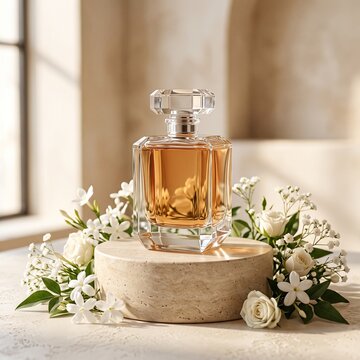 bottle of perfume with flower