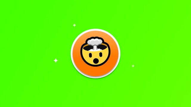 Animated Mind Blown Exploding Head Emoji Icon, 3D Orange Badge Sticker Motion Graphic, Green Screen Keying Video Asset