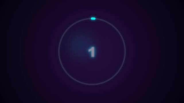 Digital circular timer displays one against a dark purple field