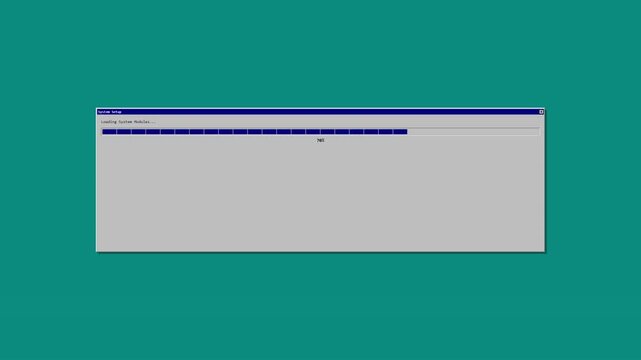 Retro operating system windows showing loading progress and error