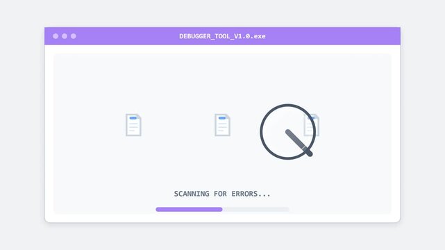Software debugger scanning files for system errors in browser window