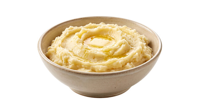 Creamy mashed potatoes with melting butter isolated on transparent background