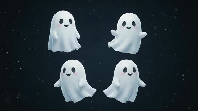 Cute little ghosts animation on dark background