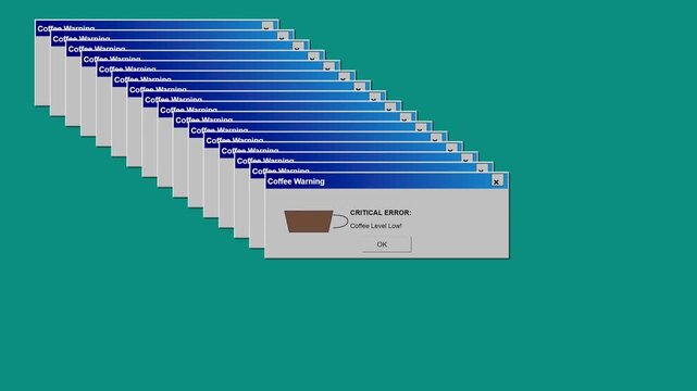 Stacked vintage computer error windows on solid green background