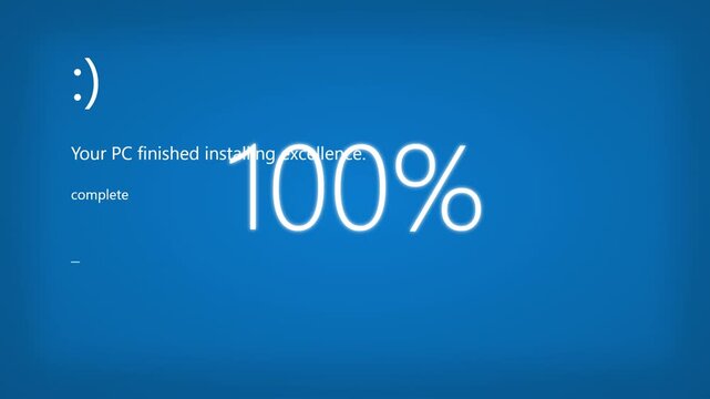 Operating system update screen showing hundred percent complete status