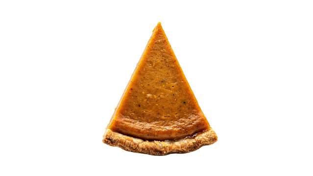 Slice of pumpkin pie with golden crust on isolated on transparent background